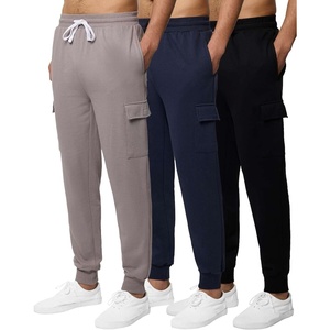 3 Pack Mens Fleece Cargo Joggers Sweatpants Cuffed Athletic Gym Pockets(Set 4)