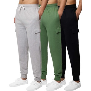 3 Pack Mens Fleece Cargo Joggers Sweatpants Cuffed Athletic Gym Pockets(Set 8)
