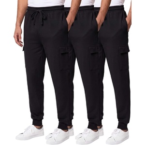 3 Pack Mens Fleece Cargo Joggers Sweatpants Cuffed Athletic Gym Pockets(Solid Black  Solid Black  Solid Black)