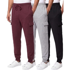 3 Pack Mens Fleece Cargo Joggers Sweatpants Cuffed Athletic Gym Pockets(Solid Black  Solid Burgundy  Grey Heather)