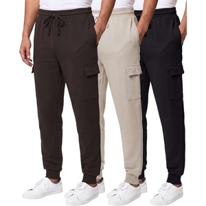3 Pack Mens Fleece Cargo Joggers Sweatpants Cuffed Athletic Gym Pockets(Solid Black  Solid Chocolate Torte  Solid Moonbeam)