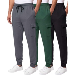 3 Pack Mens Fleece Cargo Joggers Sweatpants Cuffed Athletic Gym Pockets(Solid Black  Solid Hunter Green  Solid Quiet Shade)