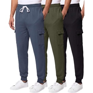 3 Pack Mens Fleece Cargo Joggers Sweatpants Cuffed Athletic Gym Pockets(Solid Black  Solid Olive Night  Solid Vintage Indigo)