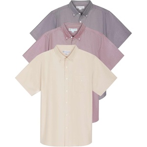 3 Pack Mens Oxford Button Down Shirts Short Sleeve Dress Casual Big Tall(Set 5)