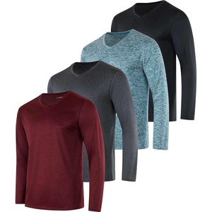 4 Pack Men’s Dry Fit Long Sleeve V Neck T Shirts Athletic Workout Gym Tees(Set 1)
