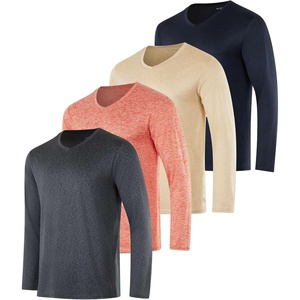 4 Pack Men’s Dry Fit Long Sleeve V Neck T Shirts Athletic Workout Gym Tees(Set 10)
