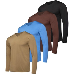 4 Pack Men’s Dry Fit Long Sleeve V Neck T Shirts Athletic Workout Gym Tees(Set 12)