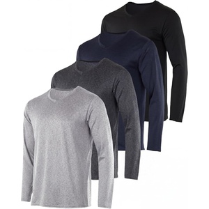 4 Pack Men’s Dry Fit Long Sleeve V Neck T Shirts Athletic Workout Gym Tees(Set 16)