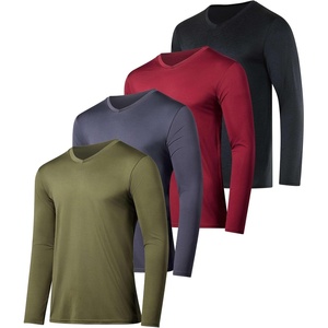 4 Pack Men’s Dry Fit Long Sleeve V Neck T Shirts Athletic Workout Gym Tees(Set 2)