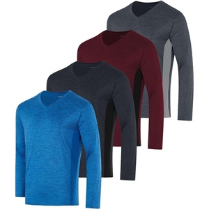 4 Pack Men’s Dry Fit Long Sleeve V Neck T Shirts Athletic Workout Gym Tees(Set 3)