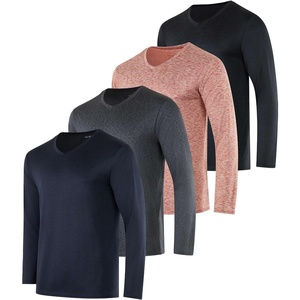 4 Pack Men’s Dry Fit Long Sleeve V Neck T Shirts Athletic Workout Gym Tees(Set 5)
