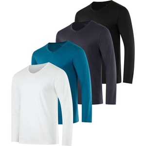 4 Pack Men’s Dry Fit Long Sleeve V Neck T Shirts Athletic Workout Gym Tees(Set 7)