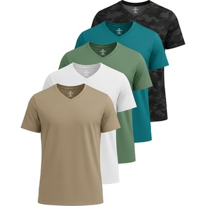 5 Pack Men’s Dry Fit V Neck Workout T Shirts Athletic Gym Fitness Tees(Set 13)