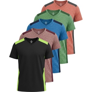 5 Pack Men’s Dry Fit V Neck Workout T Shirts Athletic Gym Fitness Tees(Set 14)