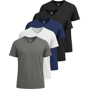 5 Pack Men’s Dry Fit V Neck Workout T Shirts Athletic Gym Fitness Tees(Set 3)