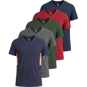 5 Pack Men’s Dry Fit V Neck Workout T Shirts Athletic Gym Fitness Tees(Set 4)