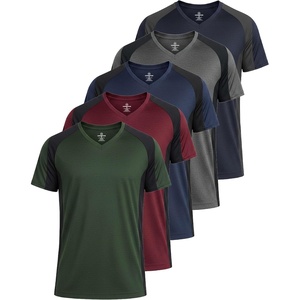 5 Pack Men’s Dry Fit V Neck Workout T Shirts Athletic Gym Fitness Tees(Set 7)
