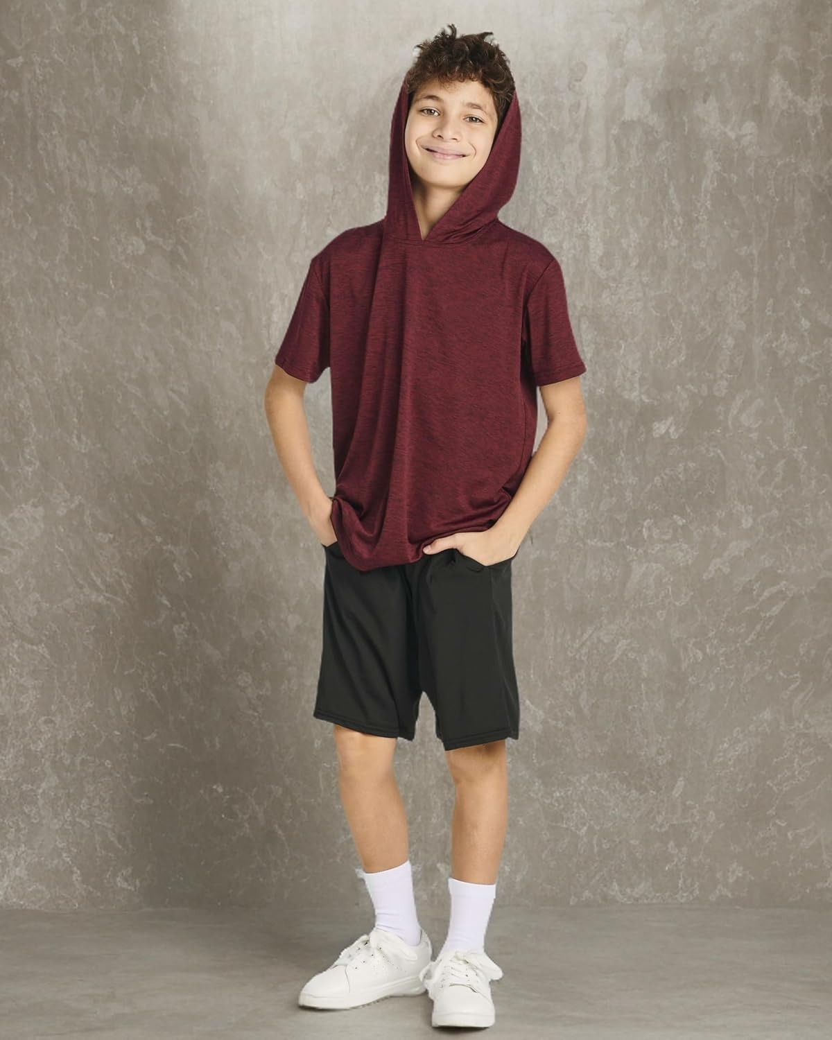 image:image3 Pack Boys Dry Fit Short Sleeve Hoodie Athletic Hooded Sweatshirt YouthSet 1