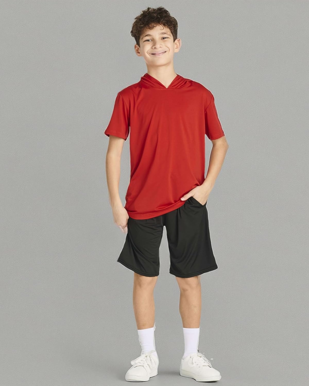 image:image3 Pack Boys Dry Fit Short Sleeve Hoodie Athletic Hooded Sweatshirt YouthSet 8