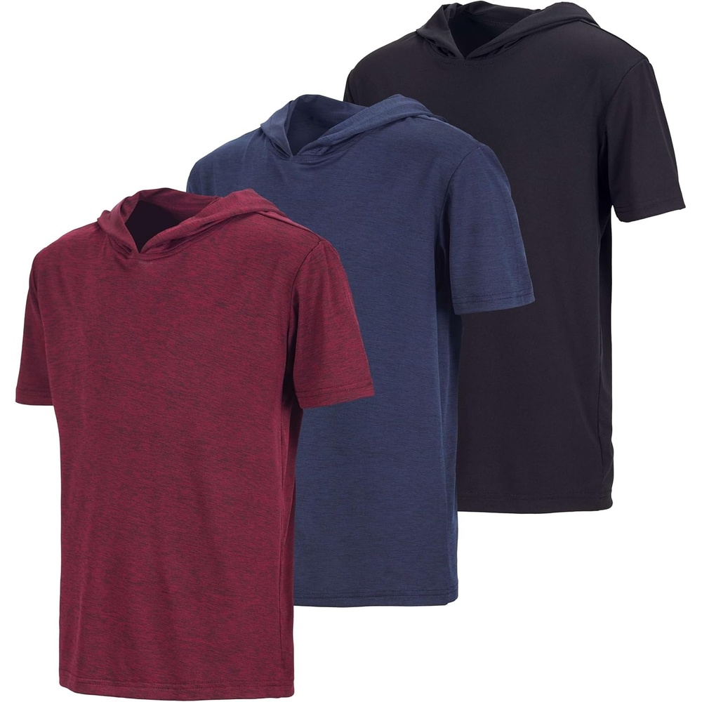 image:image3 Pack Boys Dry Fit Short Sleeve Hoodie Athletic Hooded Sweatshirt YouthSet 1