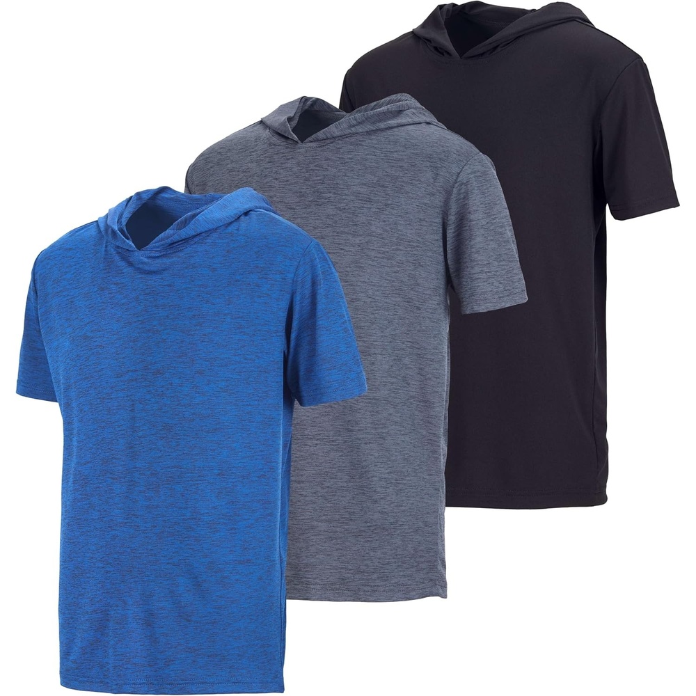 image:image3 Pack Boys Dry Fit Short Sleeve Hoodie Athletic Hooded Sweatshirt YouthSet 3