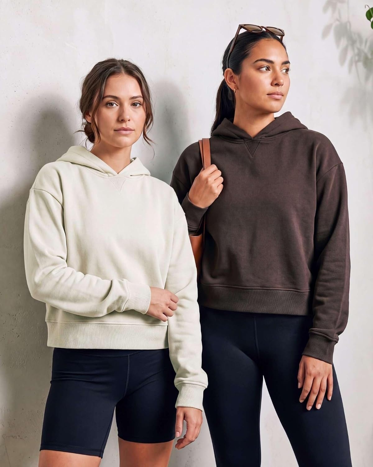 image:image2 Pack Womens Cropped Hoodies Crop Sweatshirt Ladies Fleece Pullover TopSolid Chocolate Torte Solid Moonbeam