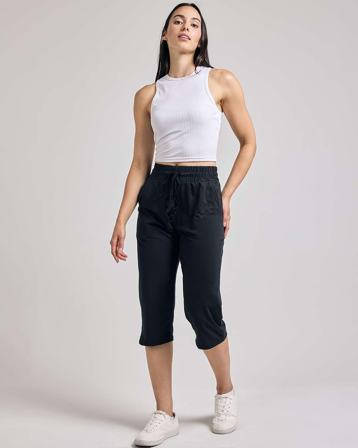 image:image3 Pack Womens Capri Pants Athletic Casual Sweatpants Summer Yoga PocketsSet 3