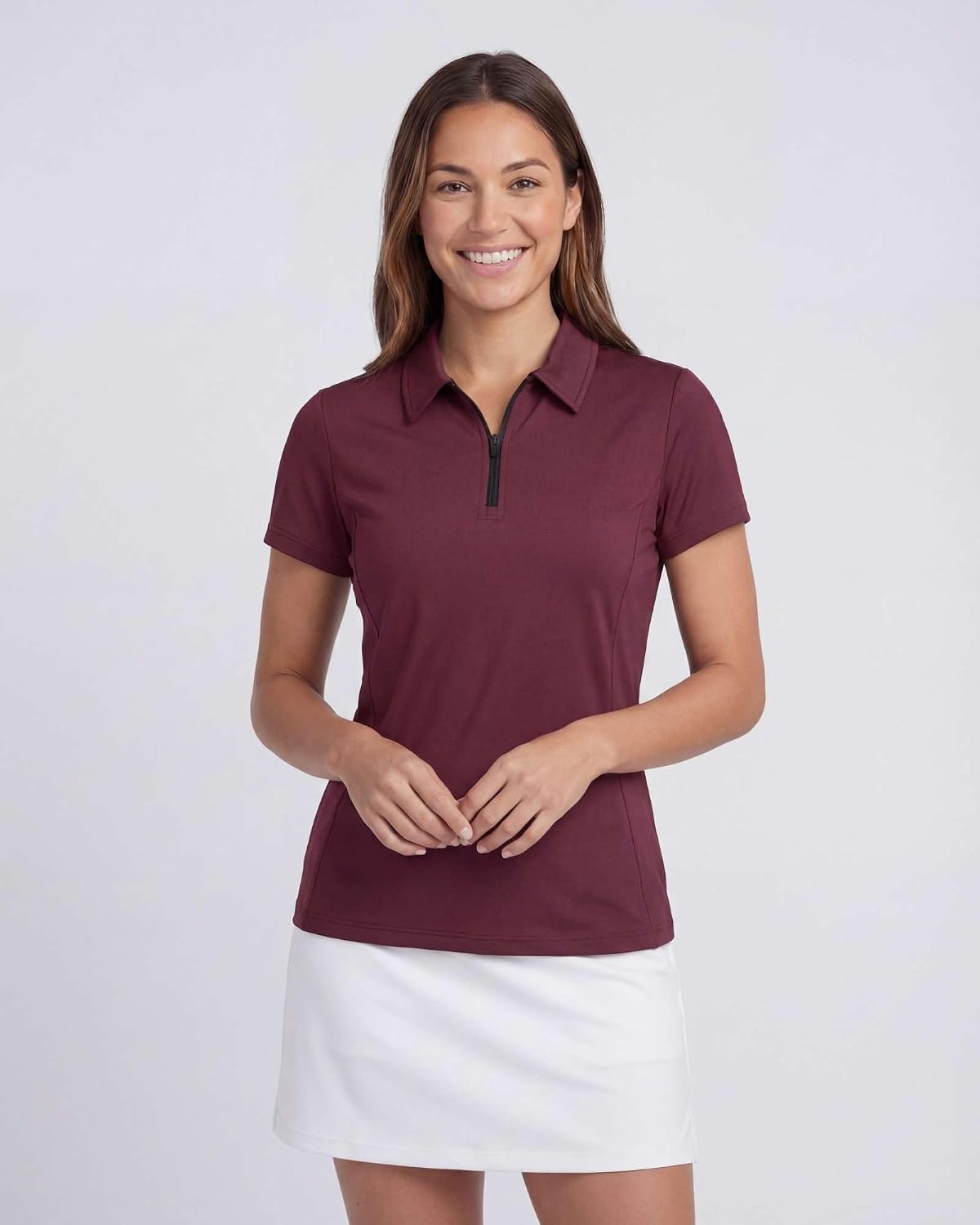 image:image3 Pack Womens Dry Fit Golf Polo Shirts with Zipper Short Sleeve CollaredSolid Black Solid Burgundy Solid Bright White