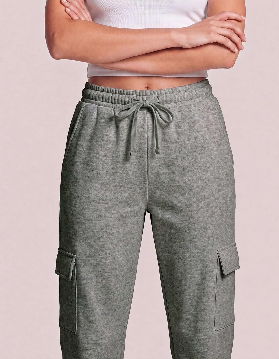 image:image3 Pack Womens Fleece Cargo Sweatpants Lounge Casual Sweat Pants PocketsSolid Black Charcoal Heather Grey Heather