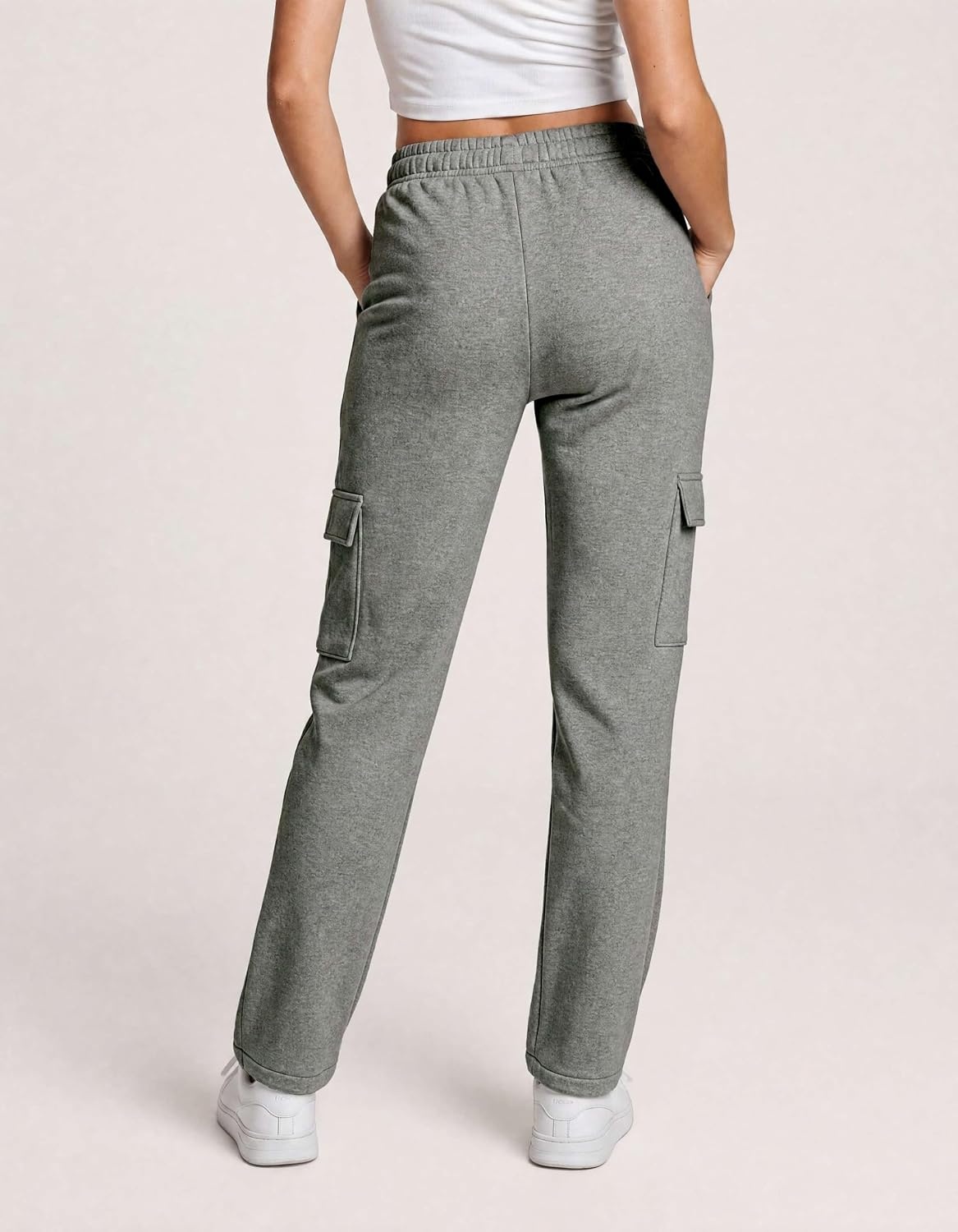 image:image3 Pack Womens Fleece Cargo Sweatpants Lounge Casual Sweat Pants PocketsSolid Black Charcoal Heather Grey Heather