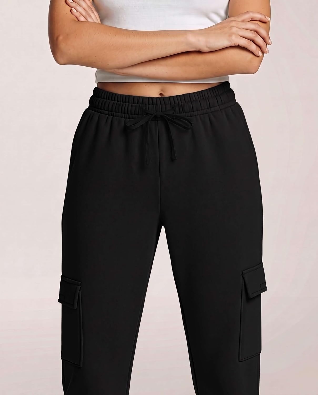 image:image3 Pack Womens Fleece Cargo Sweatpants Lounge Casual Sweat Pants PocketsSolid Black Solid Black Solid Black