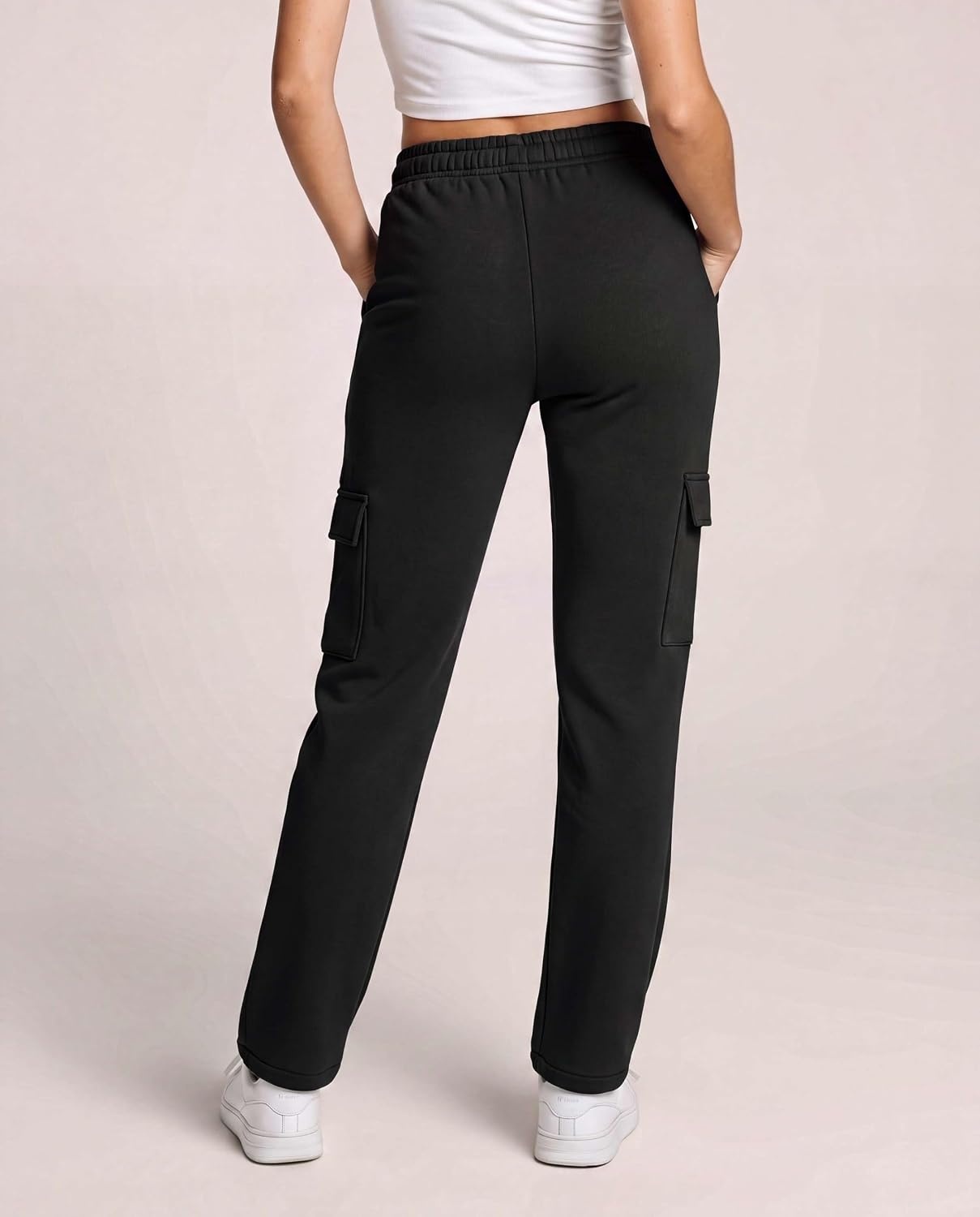 image:image3 Pack Womens Fleece Cargo Sweatpants Lounge Casual Sweat Pants PocketsSolid Black Solid Black Solid Black