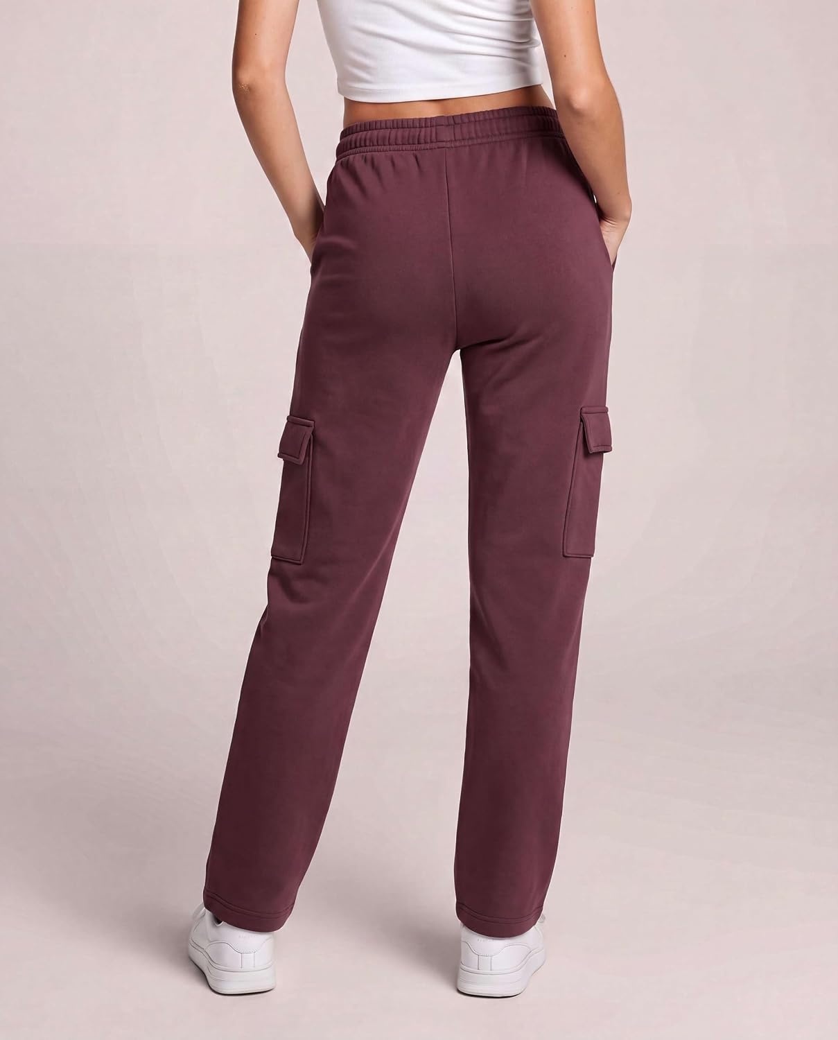 image:image3 Pack Womens Fleece Cargo Sweatpants Lounge Casual Sweat Pants PocketsSolid Black Solid Burgundy Grey Heather
