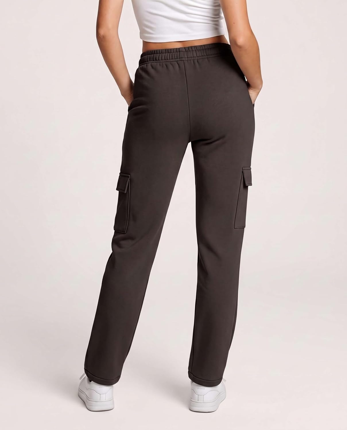 image:image3 Pack Womens Fleece Cargo Sweatpants Lounge Casual Sweat Pants PocketsSolid Black Solid Chocolate Torte Solid Moonbeam