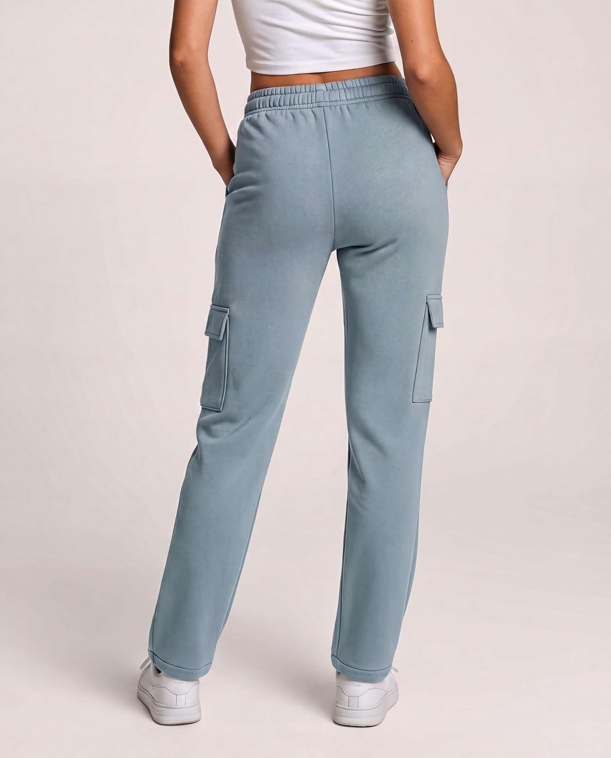 image:image3 Pack Womens Fleece Cargo Sweatpants Lounge Casual Sweat Pants PocketsSolid Black Solid Citadel Solid Pale Lilac