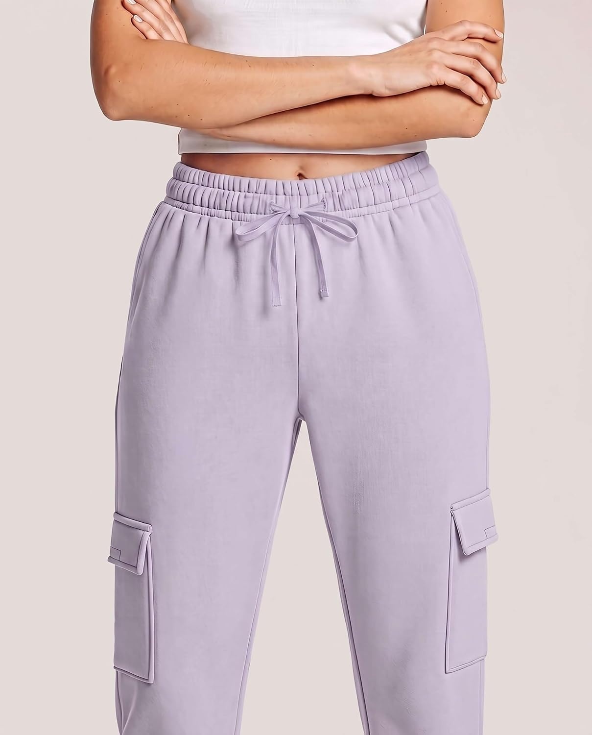 image:image3 Pack Womens Fleece Cargo Sweatpants Lounge Casual Sweat Pants PocketsSolid Black Solid Mojave Desert Solid Orchid Petal