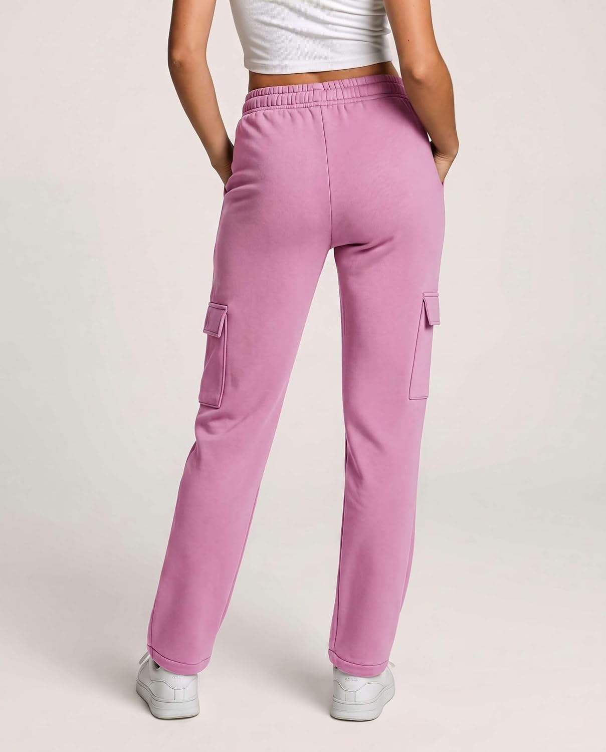 image:image3 Pack Womens Fleece Cargo Sweatpants Lounge Casual Sweat Pants PocketsSolid Black Solid Moonlight Mauve Grey Heather