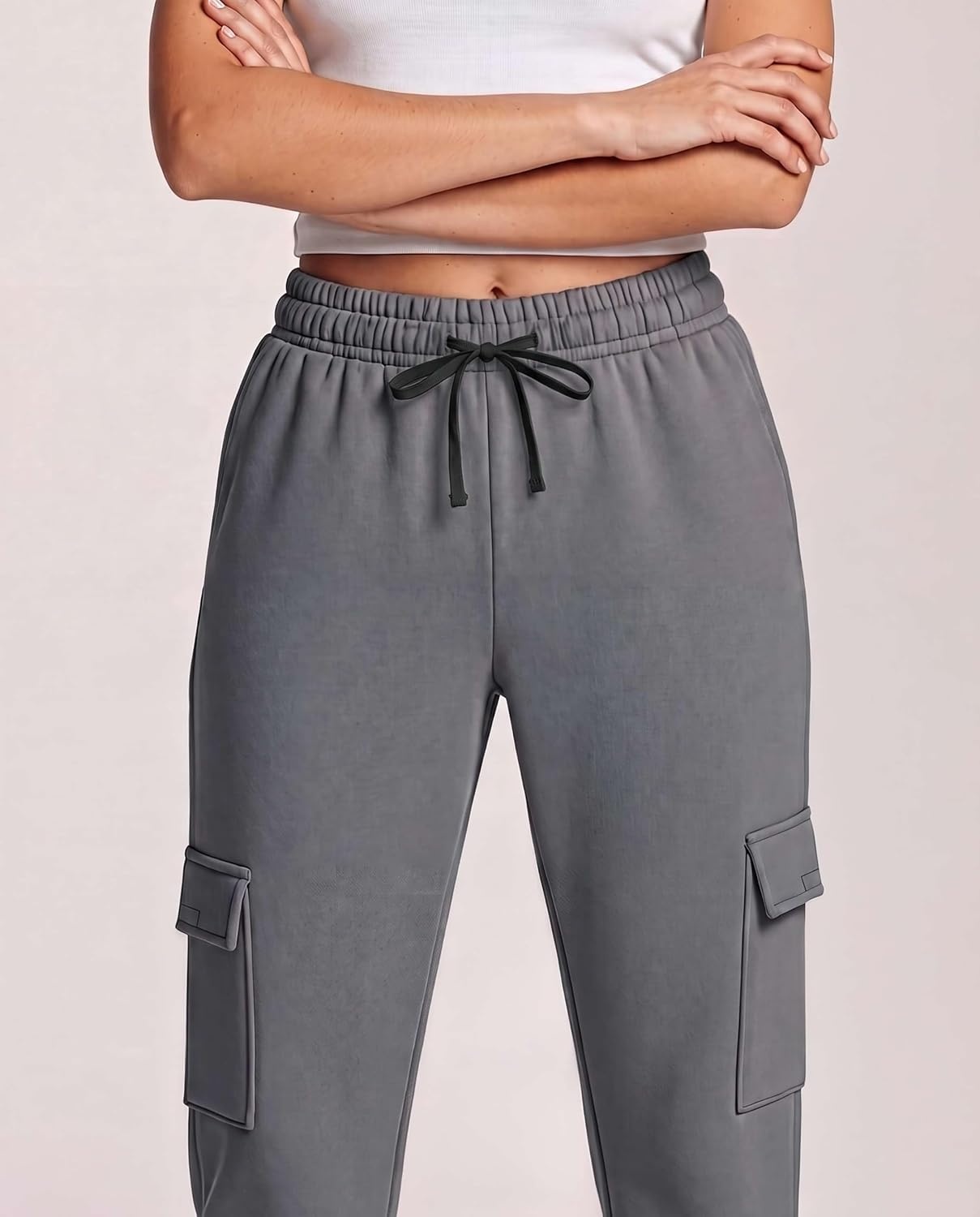 image:image3 Pack Womens Fleece Cargo Sweatpants Lounge Casual Sweat Pants PocketsSolid Black Solid Navy Blazer Solid Quiet Shade