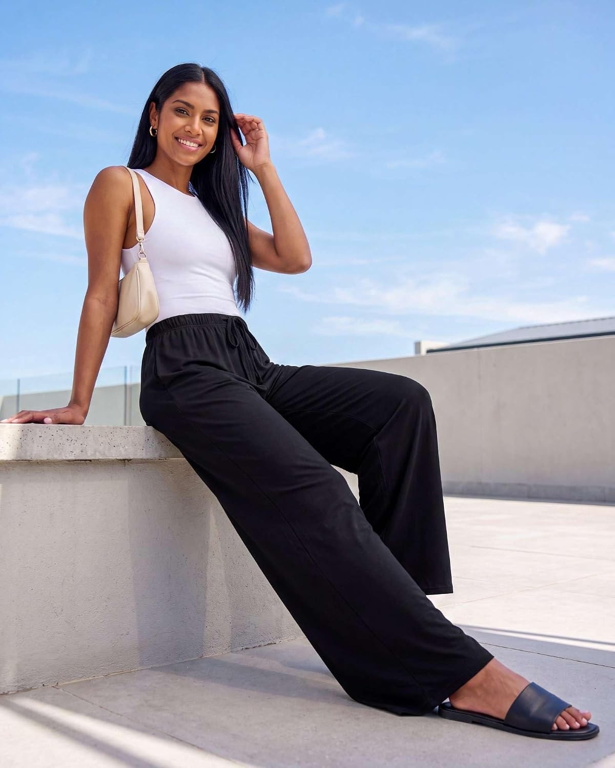 image:image3 Pack Womens Palazzo Pants Wide Leg Adaptive Pajama Bottoms Lounge CasualSet 1