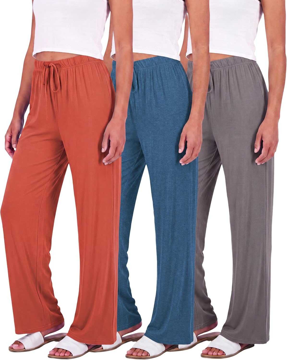 image:image3 Pack Womens Palazzo Pants Wide Leg Adaptive Pajama Bottoms Lounge CasualSet 4