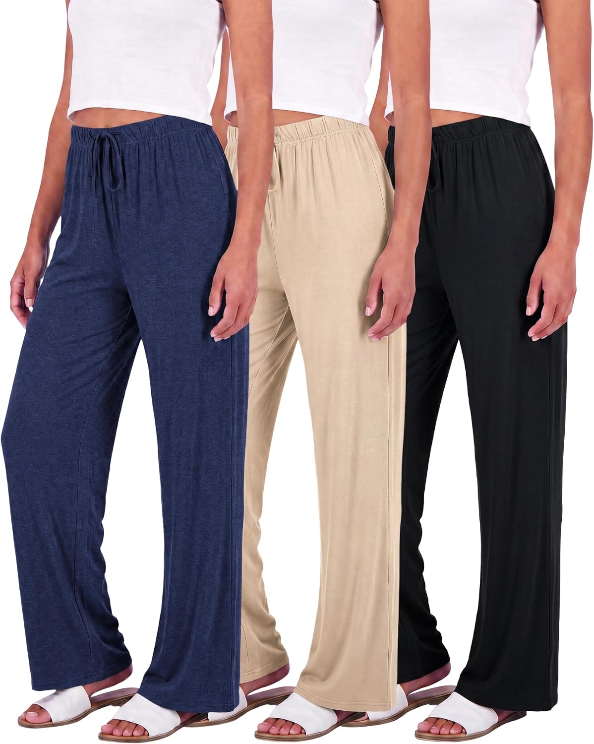 image:image3 Pack Womens Palazzo Pants Wide Leg Adaptive Pajama Bottoms Lounge CasualSet 5