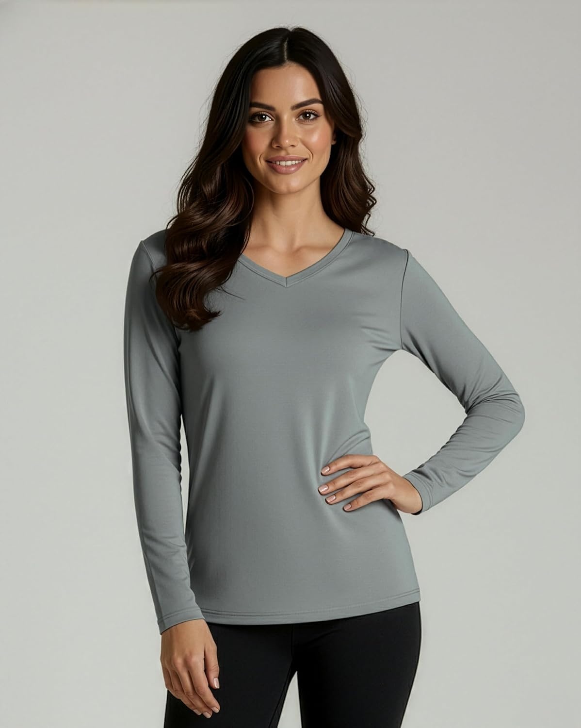 image:image4 Pack Womens Dry Fit Long Sleeve V Neck Tops Workout Athletic Tees ShirtsSet 7
