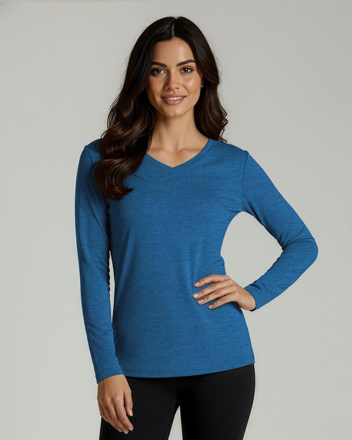 image:image4 Pack Womens Dry Fit Long Sleeve V Neck Tops Workout Athletic Tees ShirtsSet 8