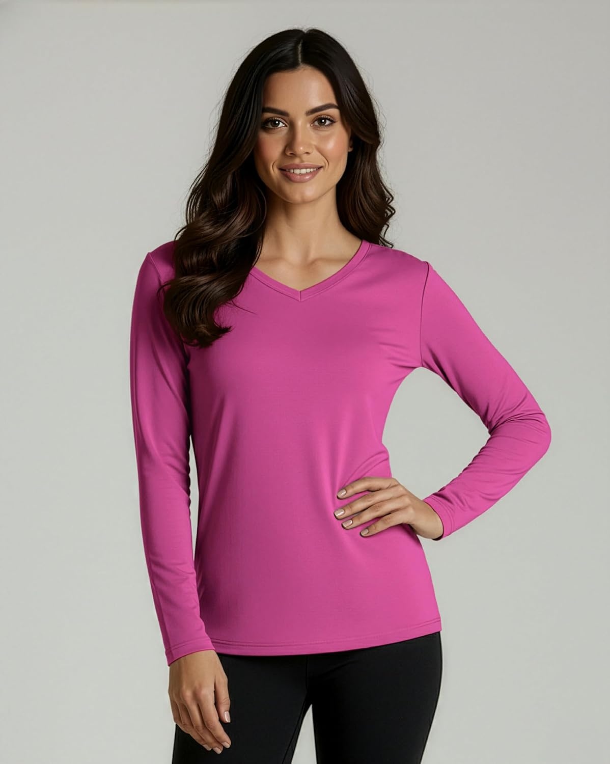 image:image4 Pack Womens Dry Fit Long Sleeve V Neck Tops Workout Athletic Tees ShirtsSet 9