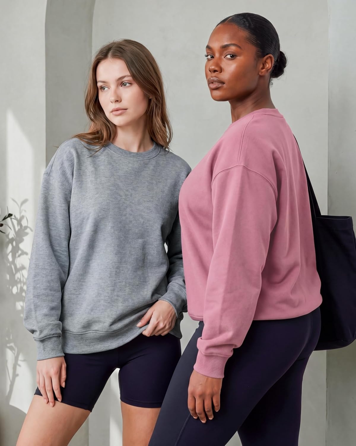 image:imageReal Essentials Ladies LS Fleece Oversized Crew Neck SweatshirtSolid Black Solid Cashmere Rose Grey Heather