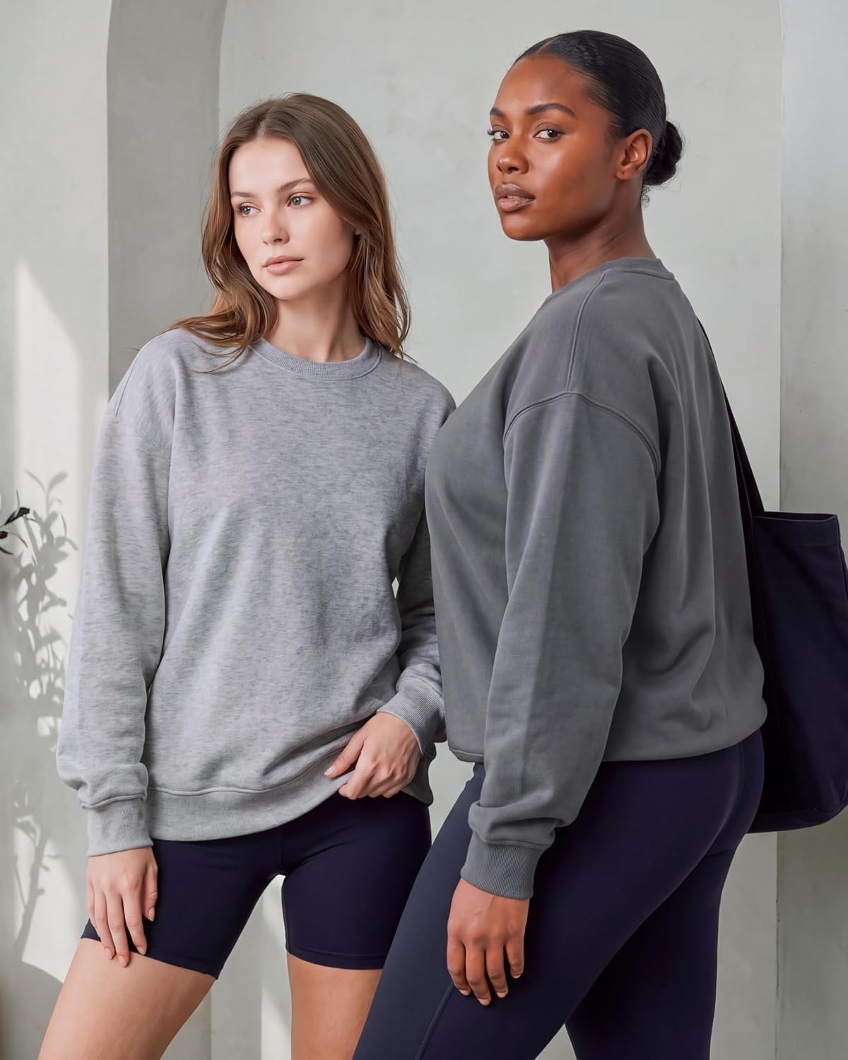 image:imageReal Essentials Ladies LS Fleece Oversized Crew Neck SweatshirtSolid Black Solid Quiet Shade Grey Heather