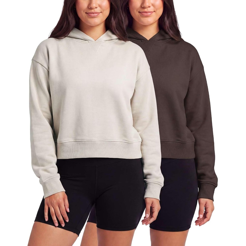 image:image2 Pack Womens Cropped Hoodies Crop Sweatshirt Ladies Fleece Pullover TopSolid Chocolate Torte Solid Moonbeam