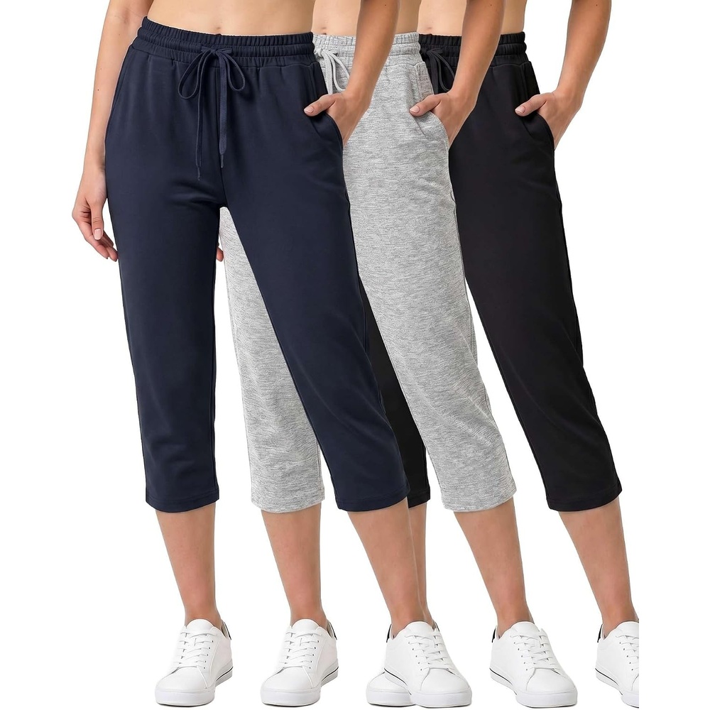 image:image3 Pack Womens Capri Pants Athletic Casual Sweatpants Summer Yoga PocketsSet 10
