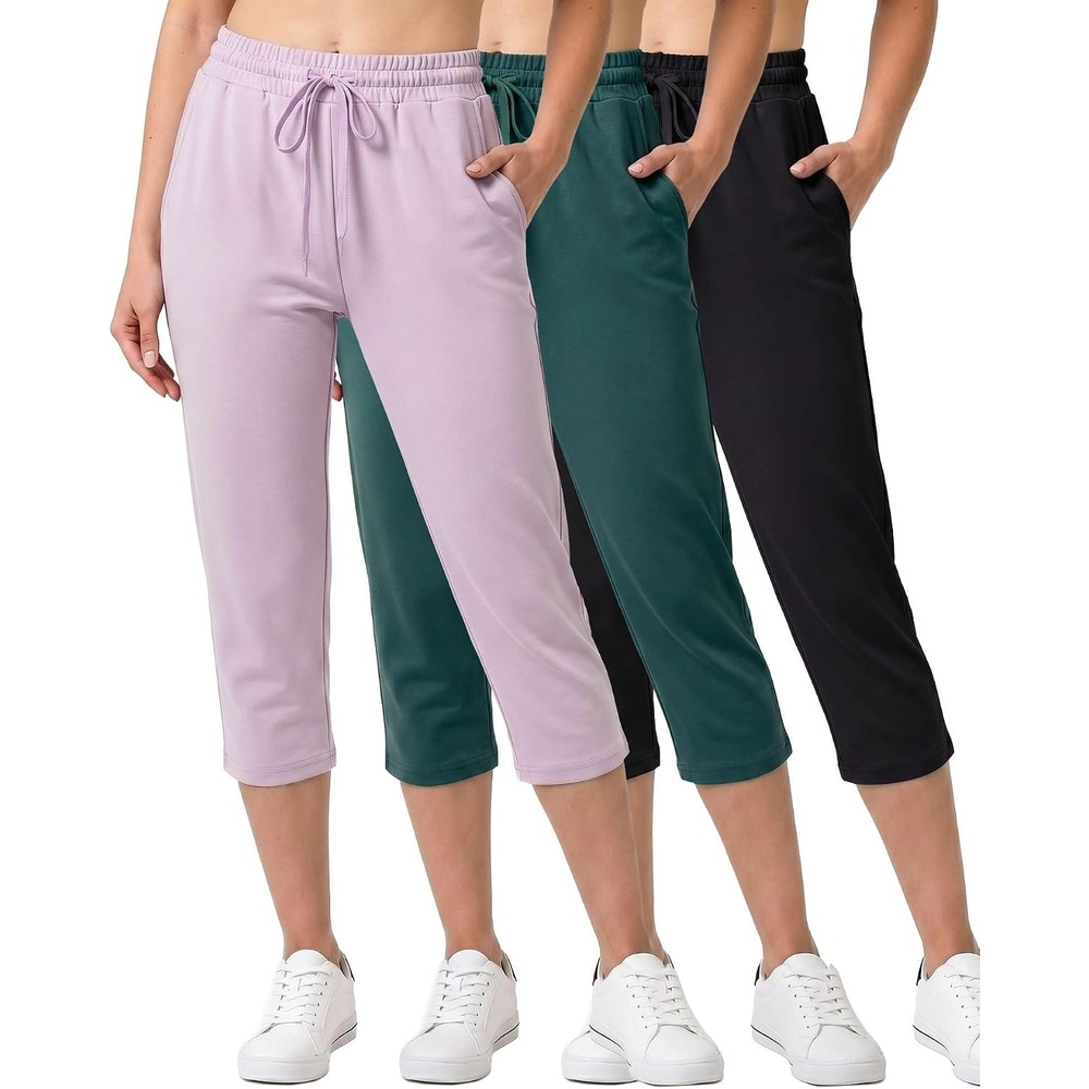 image:image3 Pack Womens Capri Pants Athletic Casual Sweatpants Summer Yoga PocketsSet 3