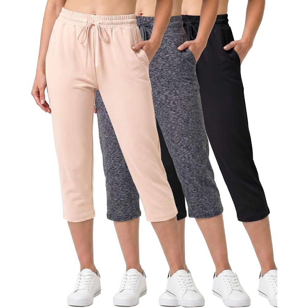 image:image3 Pack Womens Capri Pants Athletic Casual Sweatpants Summer Yoga PocketsSet 4